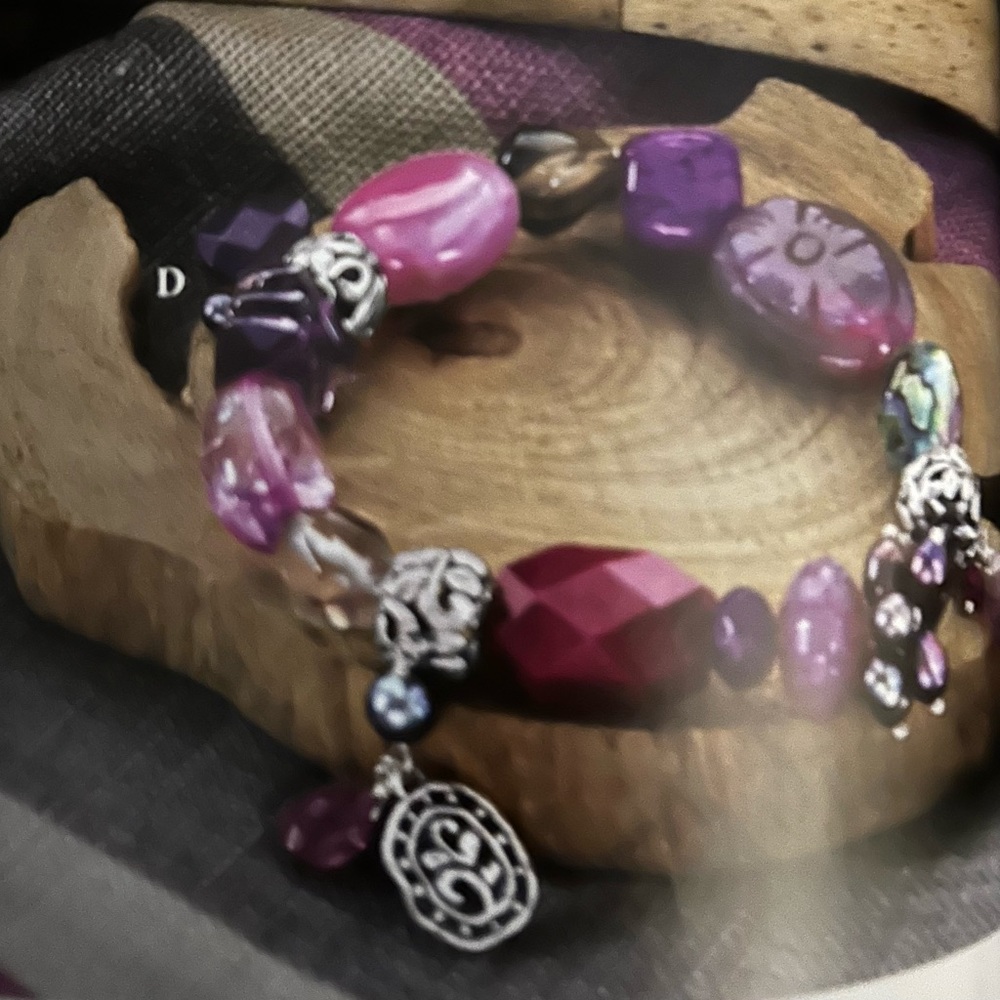Silpada Raspberry, Quartz, Shell, Glass and Sterling Silver Bracelet